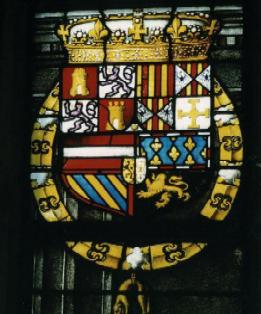 Escudo real de Felipe II en la vidriera n 7 de Gouda, 1559 (tercer tercio)