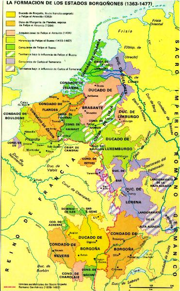 Mapa de la formación de los estados borgoñones (1363-1477)