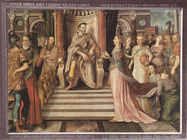 El rey Salomón -con los rasgos de Felipe II- recibe a la Reina de Saba (Catedral de Gante)