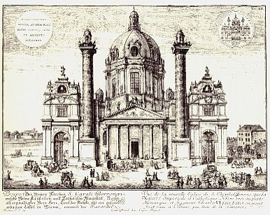 Karlskirche - Grabado de Fisher von Erlach «Entwürf einer historischen architektur», 1721