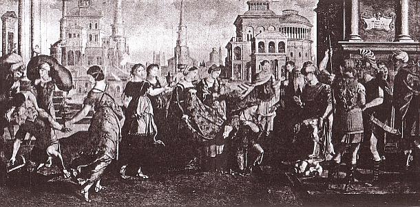 Jan van Scorel, «Salomón y la Reina de Saba» (Amsterdam, Rijksmuseum nº 2190, 98,5 x 186,5 cm) [Pulse en la imagen para verla ampliada]